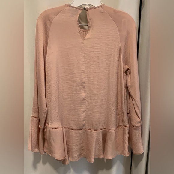 Mossimo Women's Rose Pink Dress Blouse, Tulip Sleeves, Ruffle Button; Size XS - Picture 2 of 8